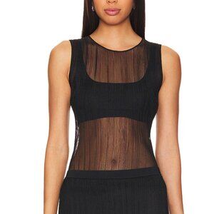 SIMKHAI Oakley Sheer Plissé Knit Tank — Black, Size S